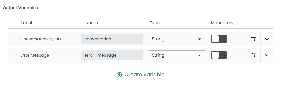 ServiceNow Flow Action Connect Chat Script Output Variables